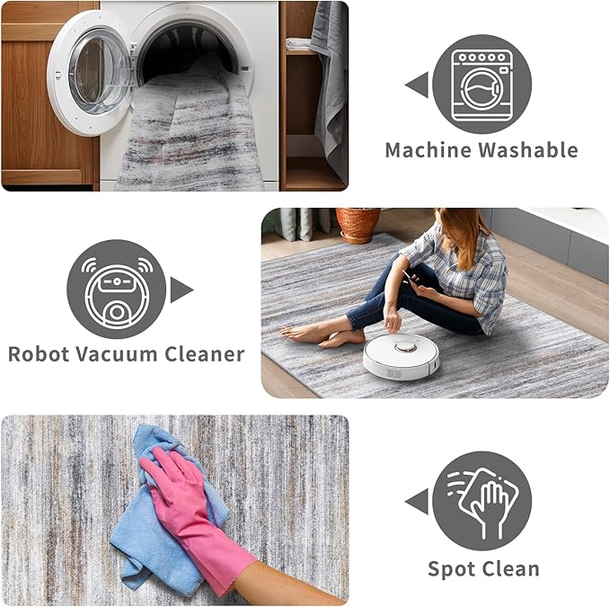 Large Runner Rugs for Hallway 4x20: Non-Slip Washable Wide Carpet - Soft Low-Pile Stain and Spill Resistant Rug for Entryway Living Room Dining Room Balcony Garage Office Beige Grey