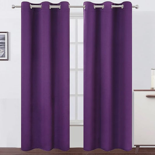 LEMOMO Purple Thermal Blackout Curtains/38 x 84 Inch/Set of 2 Panels Room Darkening Curtains for Bedroom
