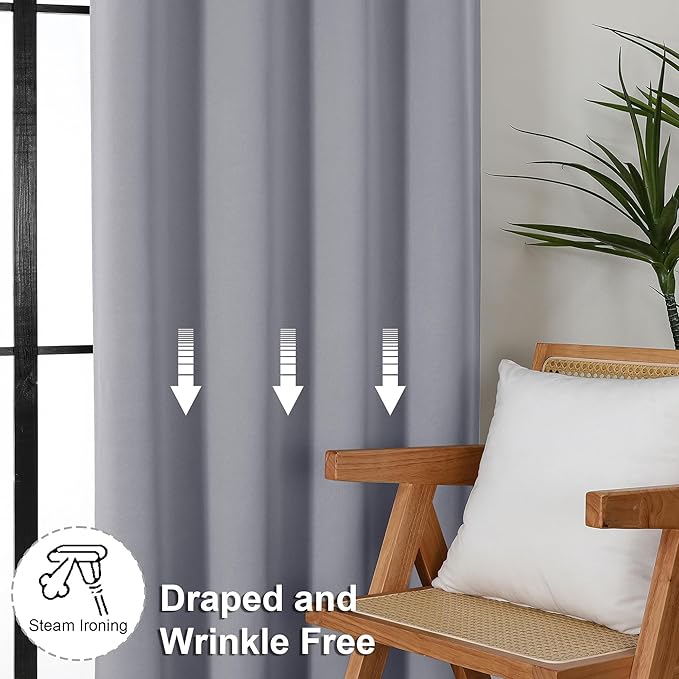 Simplebrand Ava Silver Grey Short Blackout Curtains for Bedroom 54 Inches Long 2 Panels, Solid Thermal Insulated, Energy Saving Window Treatment Curtains Blackout Drapes, W40 x L54 Inch, Silver Grey