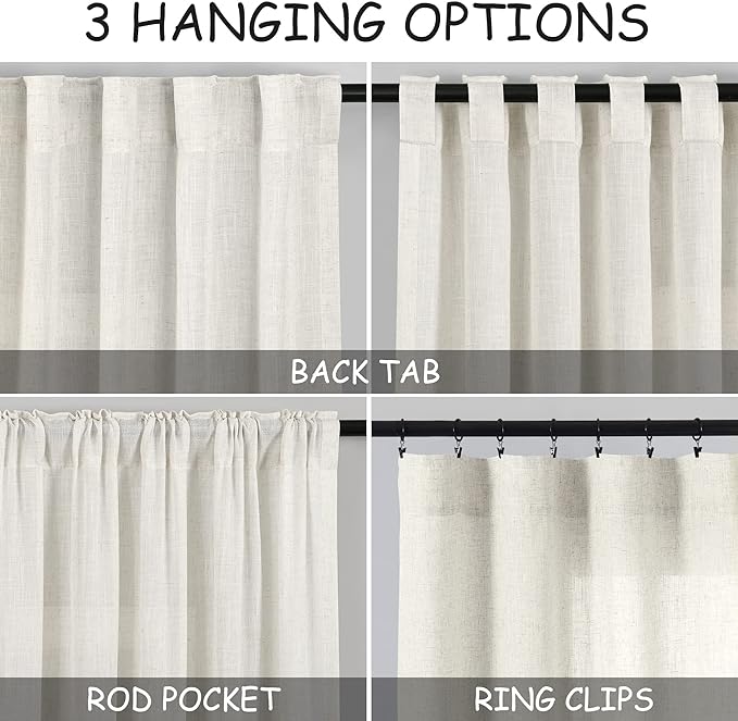 Nanspring Cream Kitchen Curtains 36 Inch Length 2 Panels Set Linen Blend Back Tab Privacy Light Filtering Cafe Curtain Modern Neutral Short Tier Curtains for Small Window Bathroom RV Camper 30x36