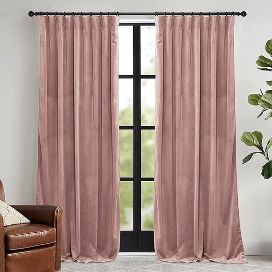 RYB HOME Dusty Pink Velvet Curtains 72 inches with Hook Belt, Soft Fabric Room Darkening Thermal Insulated Luxurious Home Decor Curtains for Living Room Bedroom, W 52" x L 72", 2 Panels Set