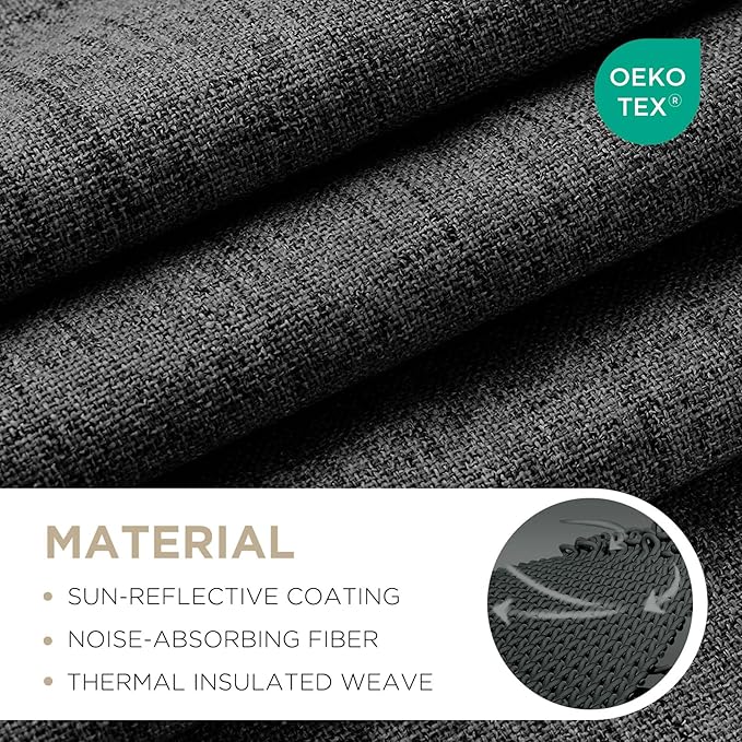 Joydeco Blackout Curtains for Bedroom - 100% Light Blocking 2 Panels Set Black Drapes 37" W x 63" L, Thermal Insulated Room Darkening Curtains, Linen Textured for Living Room, Rod Pocket & Back Tabs