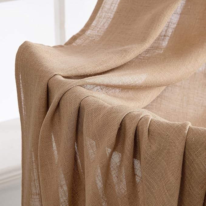 MIULEE Brown Linen Curtains 84 Inch Length for Bedroom Living Room, Soft Thick Linen Textured Window Drapes Semi Sheer Light Filtering Back Tab Rod Pocket Burlap Look, 2 Panels, 37x84 Inches