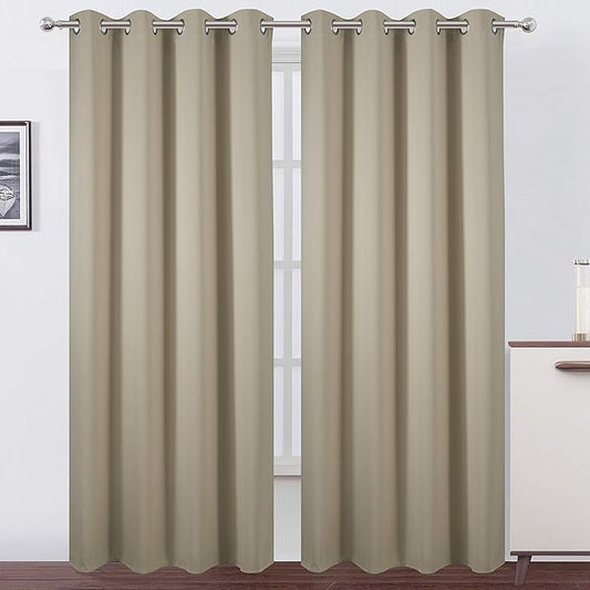LEMOMO Blackout Curtains 66 x 95 inch/Beige Curtains Set of 2 Panels/Thermal Insulated Room Darkening Bedroom Curtains
