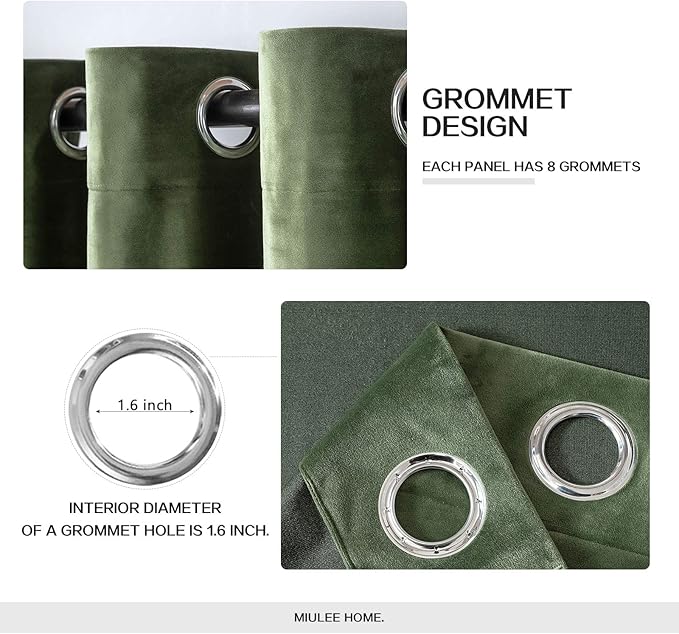 MIULEE Velvet Curtains Olive Green Extra Long Elegant Grommet Curtains Thermal Insulated Soundproof Room Darkening Curtains/Drapes for Classical Living Room Bedroom Decor 52 x 132 Inch Set of 2