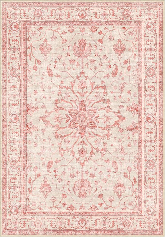 RELEANY Area Rugs 2'x6' Runner Rug Non Slip Washable for Kitchen Hallway Bedroom Beside Laundry Room Bathroom Rug, Floor Carpet, Pink Light Vintage Pink