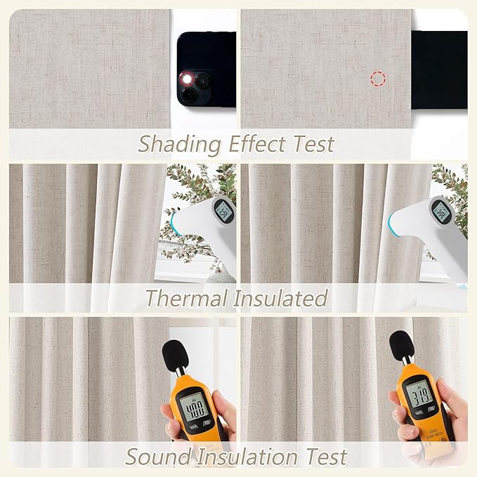 Guken 100% Blackout Curtains 96 Inch Length 2 Panels Set for Living Room Bedroom Back Tab Thermal Insulated Black Out Linen Drapes Room Darkening Window Curtains 96 Inches Long,Sand Beige