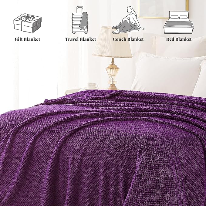 Whale Flotilla King Size Fuzzy Fleece Blanket for Bed, 90x104 Inch Fluffy Warm Soft Jacquard Blankets for All Season, Lightweight and Cozy, Purple