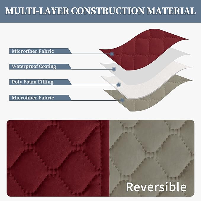 ISSUNTEX Double Protection 100% Waterproof Sofa Covers for Living Room, Couch Covers for 3 Cushion Couch Sofa, Reversible Furniture Protector Sofa Cover for Dogs, Pets (Sofa, Christmas Red/Beige)