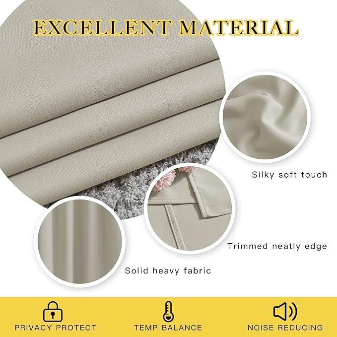 NICETOWN Natural Room Darkening Curtains for Living Room, Grommet Thermal Curtains Light & Sound Reducing Window Treatments for Bedroom/Home Family, W46 x L102