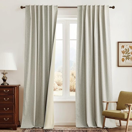100% Blackout Beige Linen Blackout Curtains
