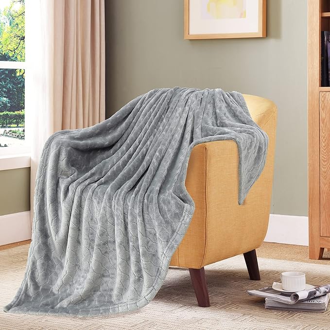 TOONOW Fleece Blanket Twin Size -320GSM Lightweight Fuzzy Soft Textured Flannel Blankets for Couch, Sofa, Bed, 60x80 inchs,Light Grey