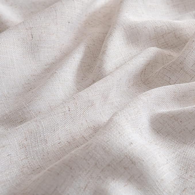 MIULEE Natural White Linen Curtains 63 Inch Length 2 Panels for Bedroom Living Room, Soft Thick Linen Textured Kitchen Window Drapes Semi Sheer Light Filtering Back Tab Rod Pocket Burlap Look Decor