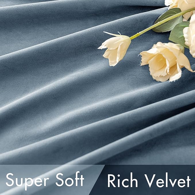 MIULEE Velvet Curtains 84 inches - Luxury Blackout Curtains for Bedroom Living Room Super Soft Light Blue Thermal Insulated Dusty Blue Window Drapes Back Tab, Stone Blue, W52 x L84 inches, 2 Panels