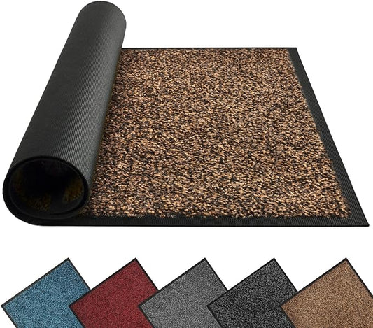 Mibao Front Door Mat, Dirt Trapper Welcome Mat for Outdoor Indoor, Non-Slip Waterproof Doormat, Durable Machine Washable Low Profile Entry Rug for Back Door Outside Patio Porch, 30" x 18", Brown