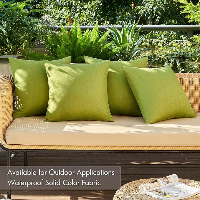 MIULEE Pack of 4 Decorative Outdoor Throw Pillow Covers Linen Waterproof Pillow Covers Spring Farmhouse Cushion Cases for Patio Garden Tent Balcony Couch Sofa 16x16 inch Moss Green
