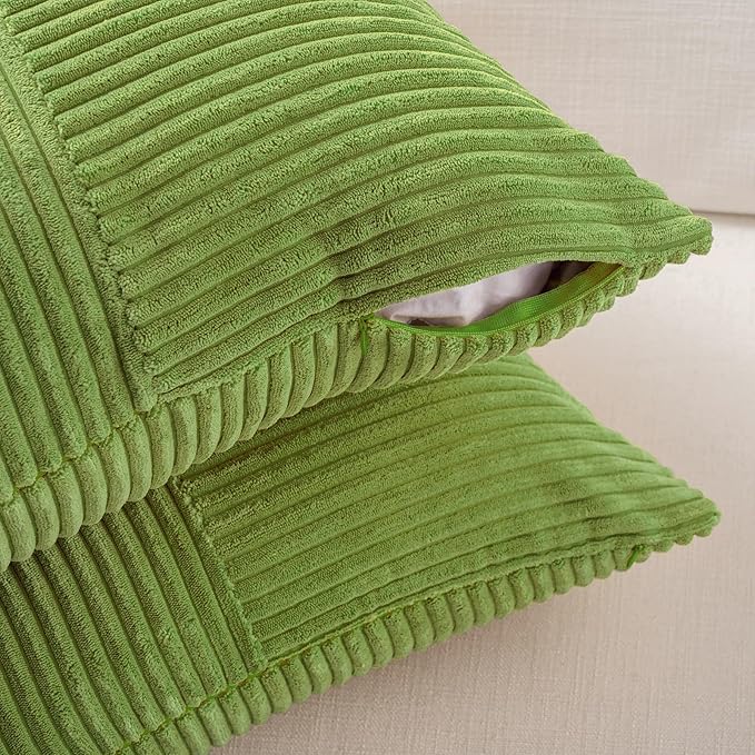 Fancy Homi Set of 2 Lime Green Big Decorative Throw Pillow Covers 24x24 Inch for Couch Bed Sofa, Modern Farmhouse Boho Home Decor, Soft Cross Corduroy Patchwork Accent Square Cushion Case 60x60 cm