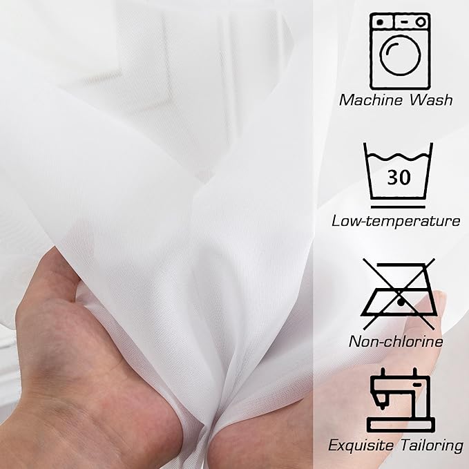 Simplebrand White Tier Curtains for Kitchen 24 Inches Long 2 PaSet, Rod Pocket Cafe Curtain Light Filtering Sheer Short Curtains for Bathroom/Basement Half Window 42 x 24 Inch, 2Pcs, White