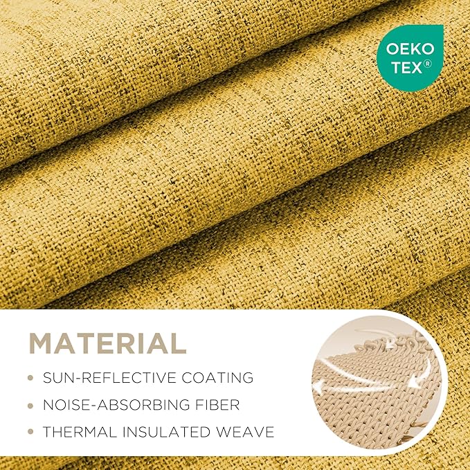 Joydeco Blackout Curtains for Bedroom - 100% Light Blocking 2 Panels Set Yellow Drapes 42"W x 108"L, Thermal Insulated Room Darkening Curtains, Linen Textured for Living Room, Rod Pocket & Back Tabs