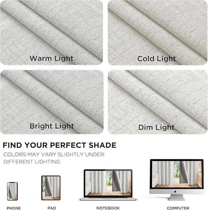 Joydeco Linen Blackout Curtains for Bedroom - 100% Light Blocking 1 Panels, White Drapes 100" W x 96" L, Thermal Insulated Room Darkening Curtains for Living Room, Rod Pocket & Back Tabs