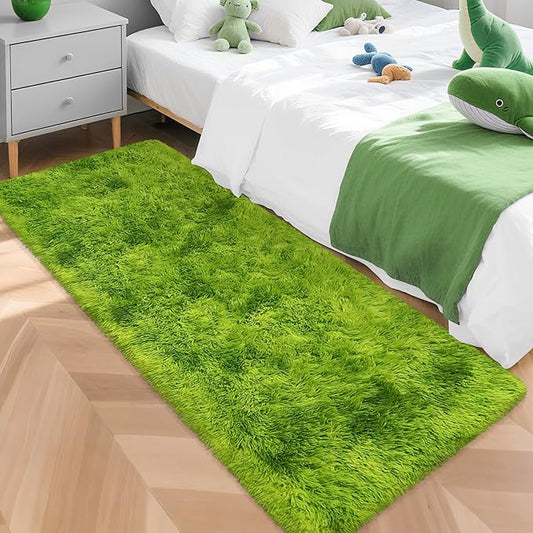 Tie-Dyed Runner Rug for Bedroom Green 2x5ft Fluffy Area Rug Bedside Runner Rug for Kids Room Boys Teens Nursery Baby Living Room Dorm Home Decor Carpets