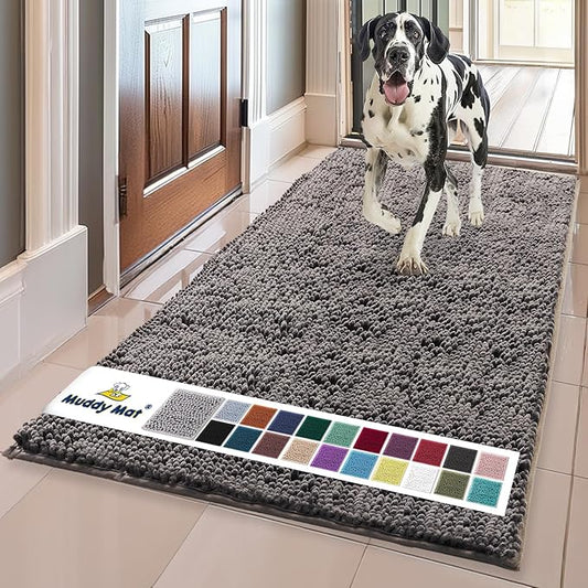 Muddy Mat® | Super Absorbent Door Mat Indoor, Microfiber Quick Dry Chenille Entryway Rug, Non-Slip Front Door Mat, Indoor Mats for Entryway, Machine Washable Pet Rug, Charcoal 24"x60"