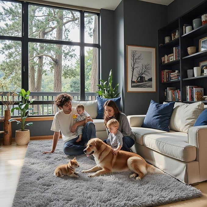 Rugs for Living Room 6x9, Alfombras para Salas Shag Large Plush Soft Area Rug, Shaggy Carpets for Bedroom, Kids Boys Girls Home Decor Aesthetic(Light Grey, 6x9 Feet)