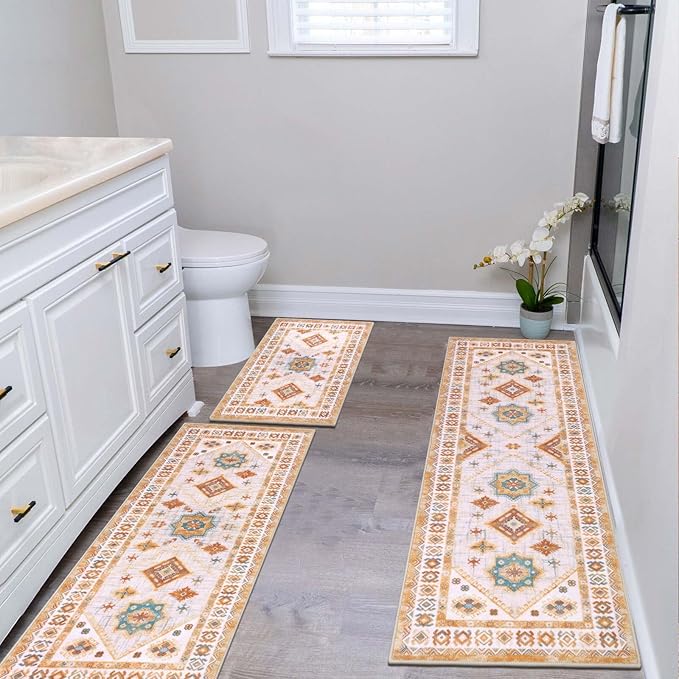 Boho Kitchen Rug Sets 3 Piece with Runner Non Slip Kitchen Rugs