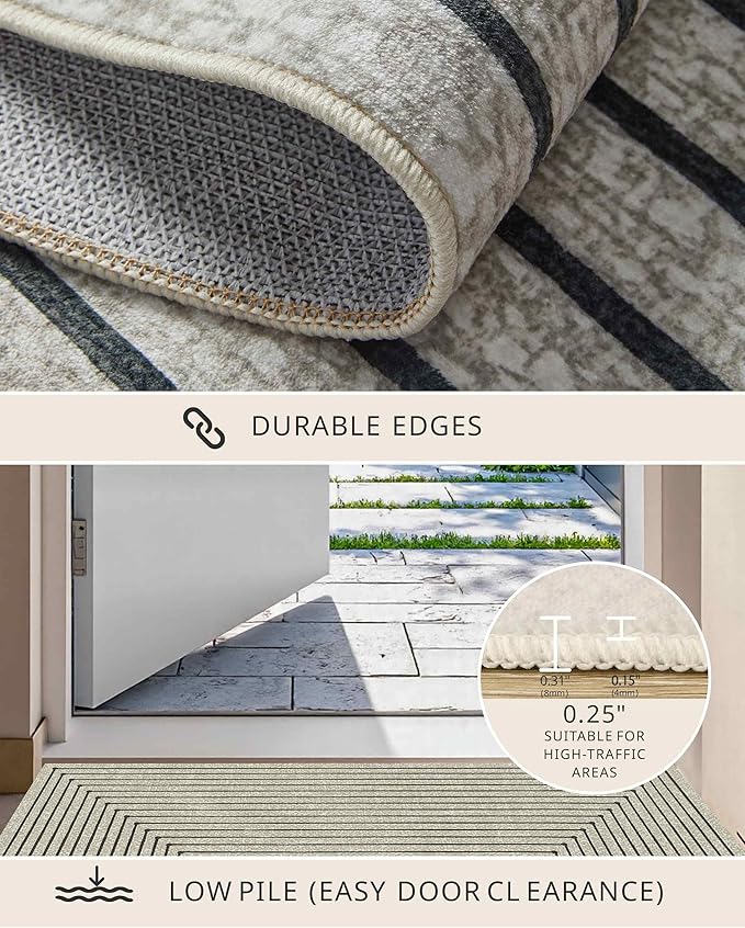 Latte&Fog 3x5 Entryway Rug Indoor, Beige Modern Abstract Washable Area Rug, Boho Non Slip Low Pile Throw Carpet for Indoor Bedroom Bedside, Kitchen, Entry and Living Room - Beige