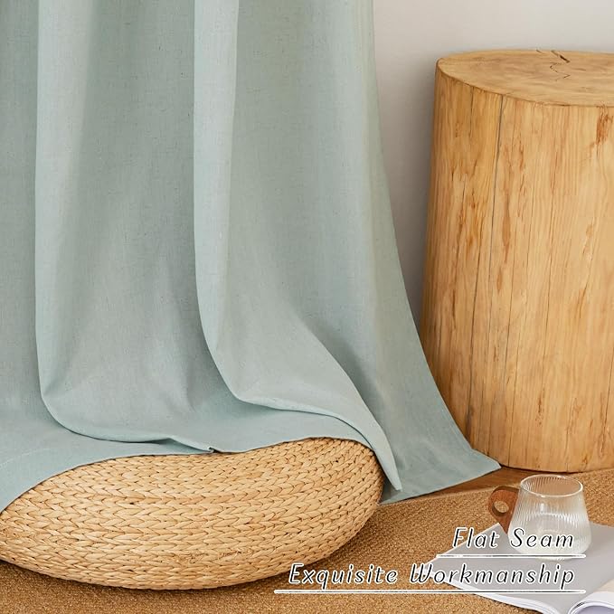 NICETOWN Linen Curtains 96 inches Long for Living Room, Grommet Semi Sheer Drapes Linen Weave Window Treatments Privacy Added with Light Filtering for Bedroom, Sage Green, W34 x L96, 2 Panels