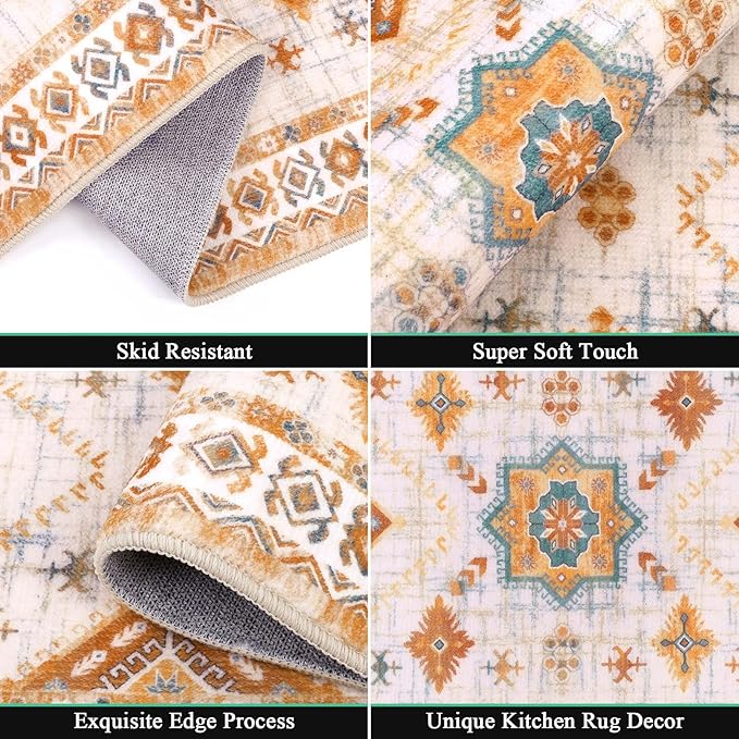 Boho Kitchen Rug Sets 3 Piece with Runner Non Slip Kitchen Rugs
