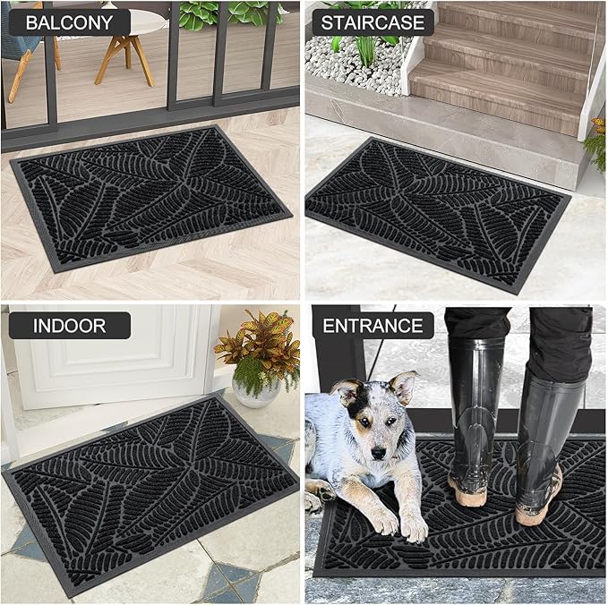 Colorxy Waterproof Doormat, Sturdy Natural Rubber Front Indoor Mat, Non Slip Low Profile Indoor Outdoor Door Mats, Stain and Fade Resistant Floor Mat, Easy Clean Patio Entrance Mat, 30''x17'', Black