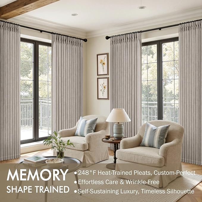 MIULEE Pinch Pleated Thick Linen Curtains 102 Inches Long 2 Panels for Living Room Bedroom, Linen Textured Drapes Pleat Back Tab Memory Trained Light Filtering Boho Taupe Window Curtains with Hooks