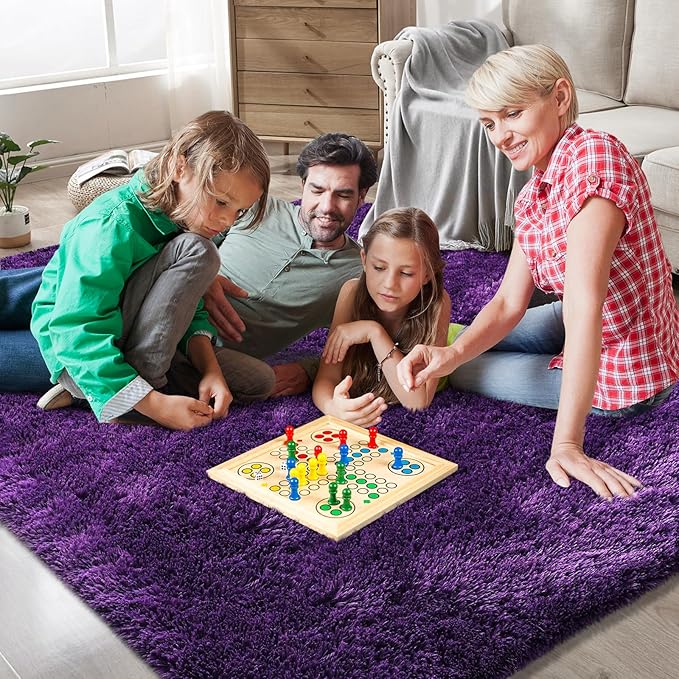 Shag Area Rugs for Bedroom Living Room,8X10 Ultra Soft Purple Fluffy Area Rugs for Dorm, Indoor Carpet Nursery Rugs for Kids Room Home Decor, Purple