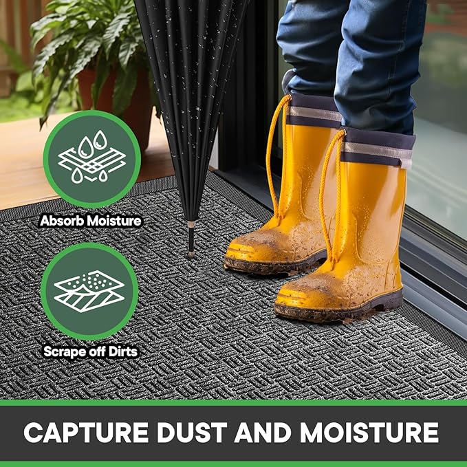 Mibao Front Door Mat, Heavy Duty Durable Welcome Mat for Outdoor Indoor, Dirt Trapper Waterproof Super Absorbent Door Mat for Entryway Outside Patio Porch, 61.5" x 36", Gray