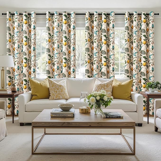 Topfinel Beige Floral Curtains 63 Inch Length 2 Panels Aesthetic Unique Rustic Thermal Insulated Noise Reducing Cottagecore Floral Flower Printed Modern Farmhouse Window Treatment