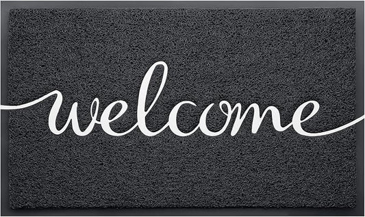 BeneathYourFeet Door Mat, Welcome Mat Low Profile Floor Mat Front Doormat Indoor and Outdoor Doormat Non Slip Rugs for Entryway, Patio, High Traffic Areas (32"x20", Black-Welcome)