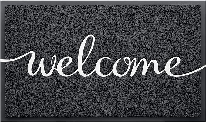 BeneathYourFeet Door Mat, Welcome Mat Low Profile Floor Mat Front Doormat Indoor and Outdoor Doormat Non Slip Rugs for Entryway, Patio, High Traffic Areas (30"x17.5", Black-Welcome)