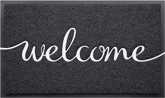 BeneathYourFeet Door Mat, Welcome Mat Low Profile Floor Mat Front Doormat Indoor and Outdoor Doormat Non Slip Rugs for Entryway, Patio, High Traffic Areas (30"x17.5", Black-Welcome)