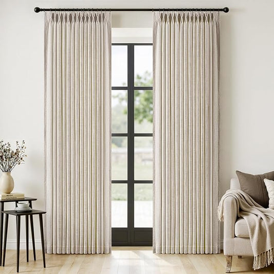 MIULEE Pinch Pleated Thick Linen Curtains 96 Inches Long 2 Panels for Living Room Bedroom, Memory Trained Drapes Pinch Pleat Back Tab Semi Sheer Privacy Neutral Ivory Cream Farmhouse Window Curtains