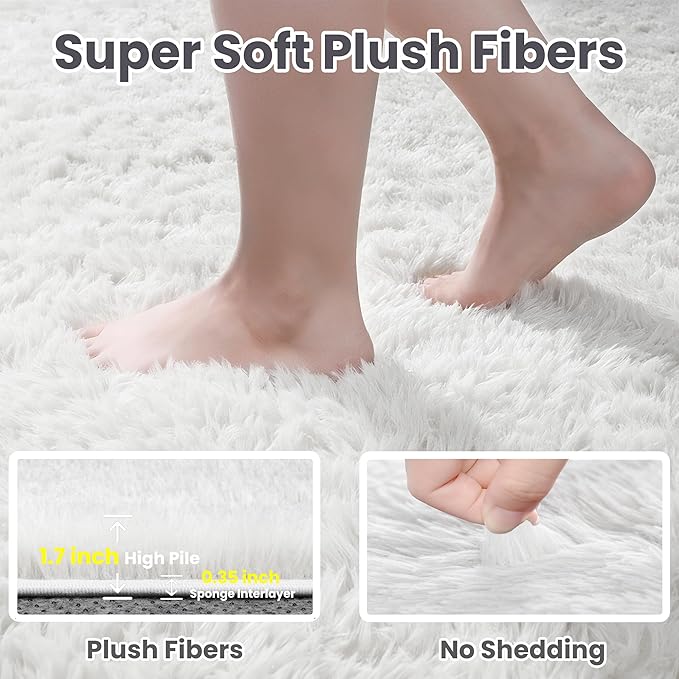 5x8 Area Rugs for Living Room: Soft Fluffy Shag White Rugs for Bedroom, Non Slip Large Fuzzy Plush Rug Indoor Floor Carpet for Nursery Kids Boys Girls Room, Dorms, Playroom, Modern Home Decor