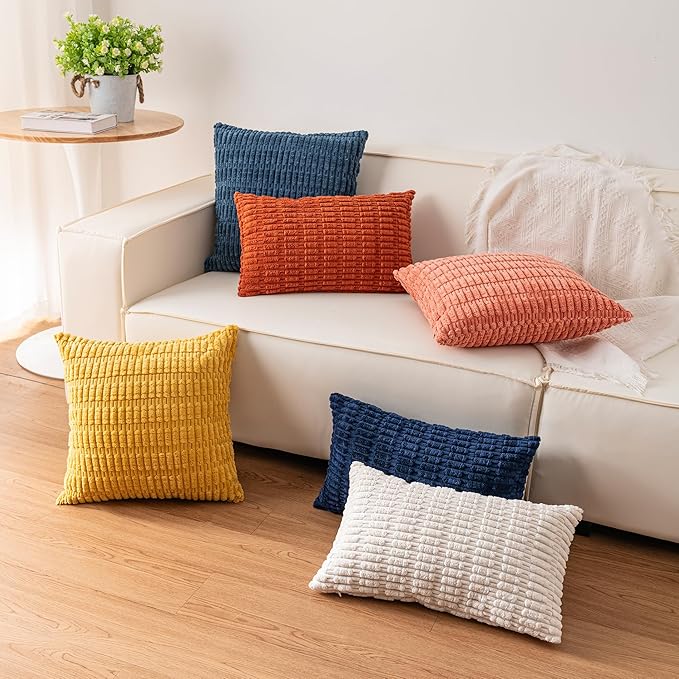 Pack of 2 Corduroy Decorative Throw Pillow Covers 16x16 Inch Soft Striped Pillow Covers Modern Farmhouse Home Decor for Sofa Living Room Couch Bed（Dark Brown）
