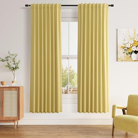 Guken Yellow 100% Blackout Linen Curtains 72 Inch Length 2 Panels Set for Living Room Bedroom Back Tab/Rod Pocket Thermal Insulated Black Out Drapes Room Darkening Window Curtains 72 Inches Long