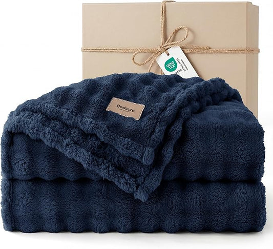 Bedsure 3D Fleece Bubble Blanket - GentleSoft Blue King Blanket for Bed Sofa Room Decor - Luxury Soft Cozy Gifts for Kids Girls, Lightweight, All Seasons, Navy Blue, 108"×90"