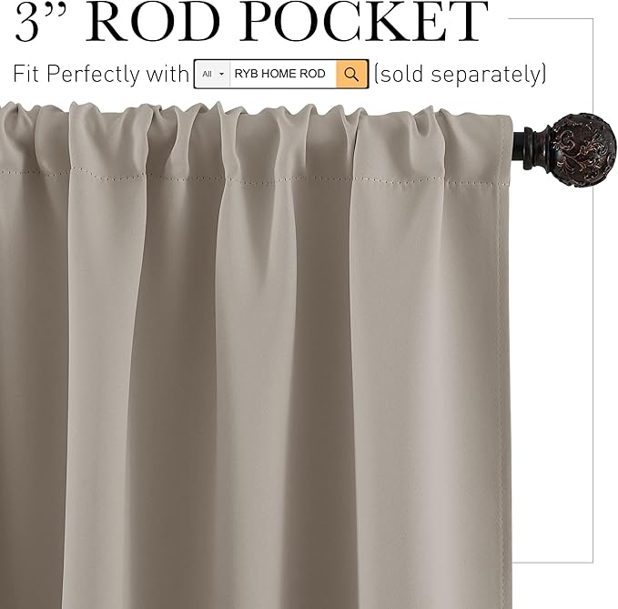 RYB HOME RV Curtains for Camper Windows, Mini Small Thermal Insulated Sunlight Heat Blocking Blackout Privacy Portable Curtains for Travel Trailer, Width 34 by Length 24, Sand, 2 Panels