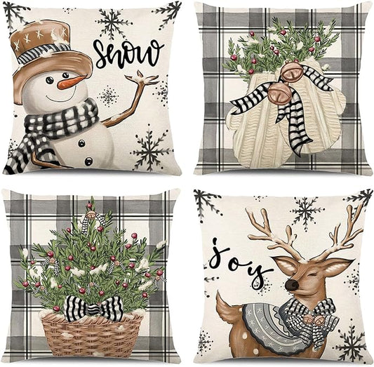 ONFAON Christmas Decorations - Christmas Pillow Covers 18x18 Set of 4, Holiday Christmas Decor Home Sofa Couch Cushion Indoor Decorations