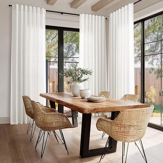 Beige White Linen Curtains for Living Room Extra Long 110 Inches Long Back Tab Light Filtering Semi Sheer Curtain Farmhouse Decor Floor to Ceiling High Window for Bedroom Office 52x110, 2 Panels