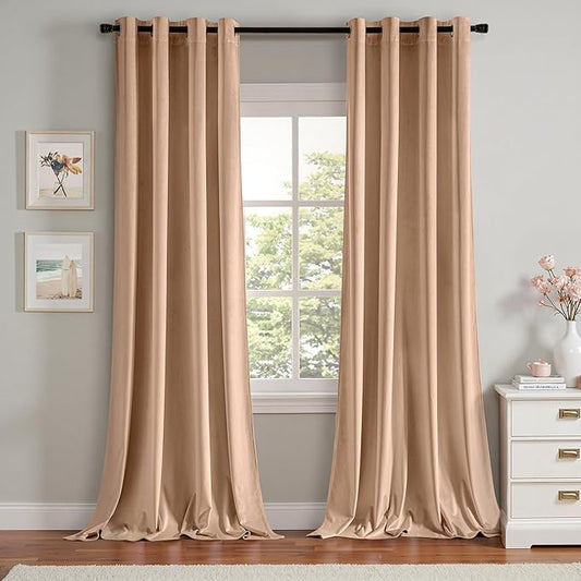 MIULEE Velvet Curtains Blush Beige Elegant Grommet Thermal Insulated Soundproof Room Darkening Curtains/Drapes for Classical Living Room Bedroom Decor 52 x 90 Inch Set of 2