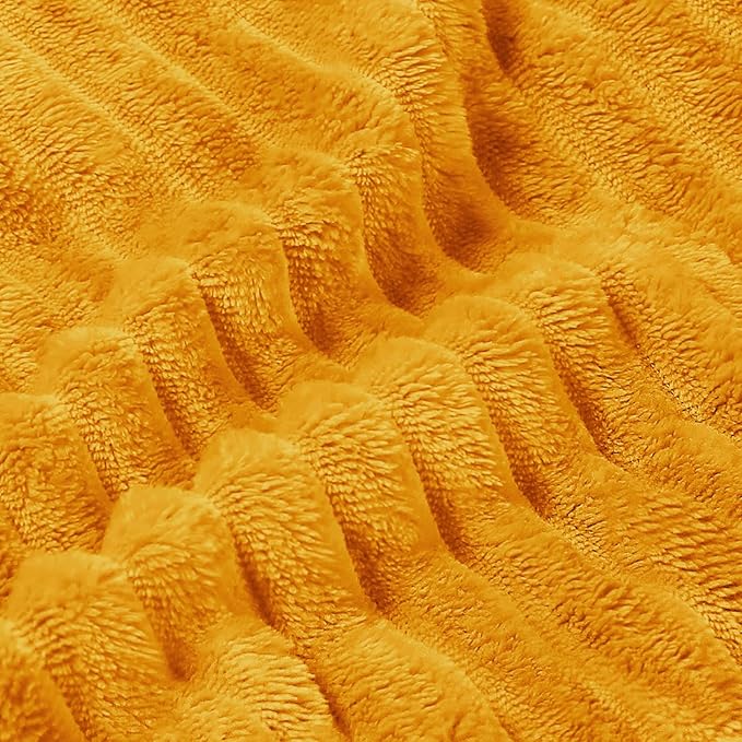 BEDELITE Fleece Blanket - 3D Ribbed Jacquard Decorative Yellow Throw Blanket for Couch & Bed, Lightweight Warm Cozy Soft Fuzzy Blankets All Seasons Suitable 50x60 inches