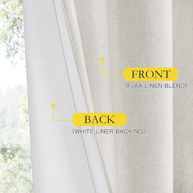 NICETOWN 100% Blackout Linen Texture Curtains 90 inches Long, Ivory, 2 Pcs, Thermal Insulated Full Blackout 2-Layer Lined Drapes, Energy Efficiency Window Draperies for Boy's Room